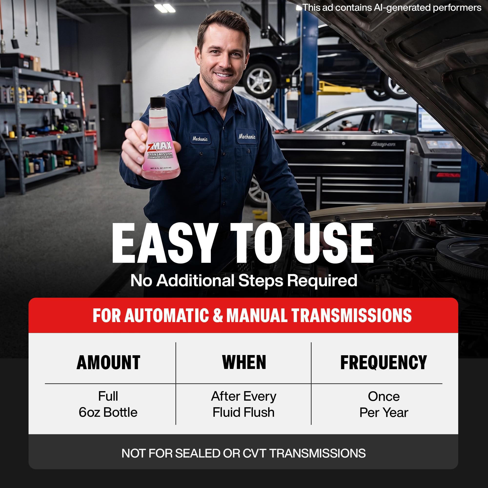 zMAX additive added to transmission fluid through funnel