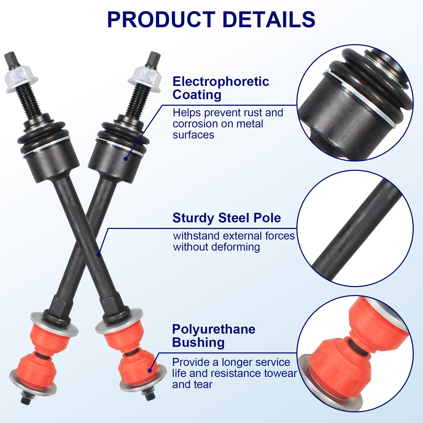 ZNB sway bar end link detail showing durable joint for firmer steering