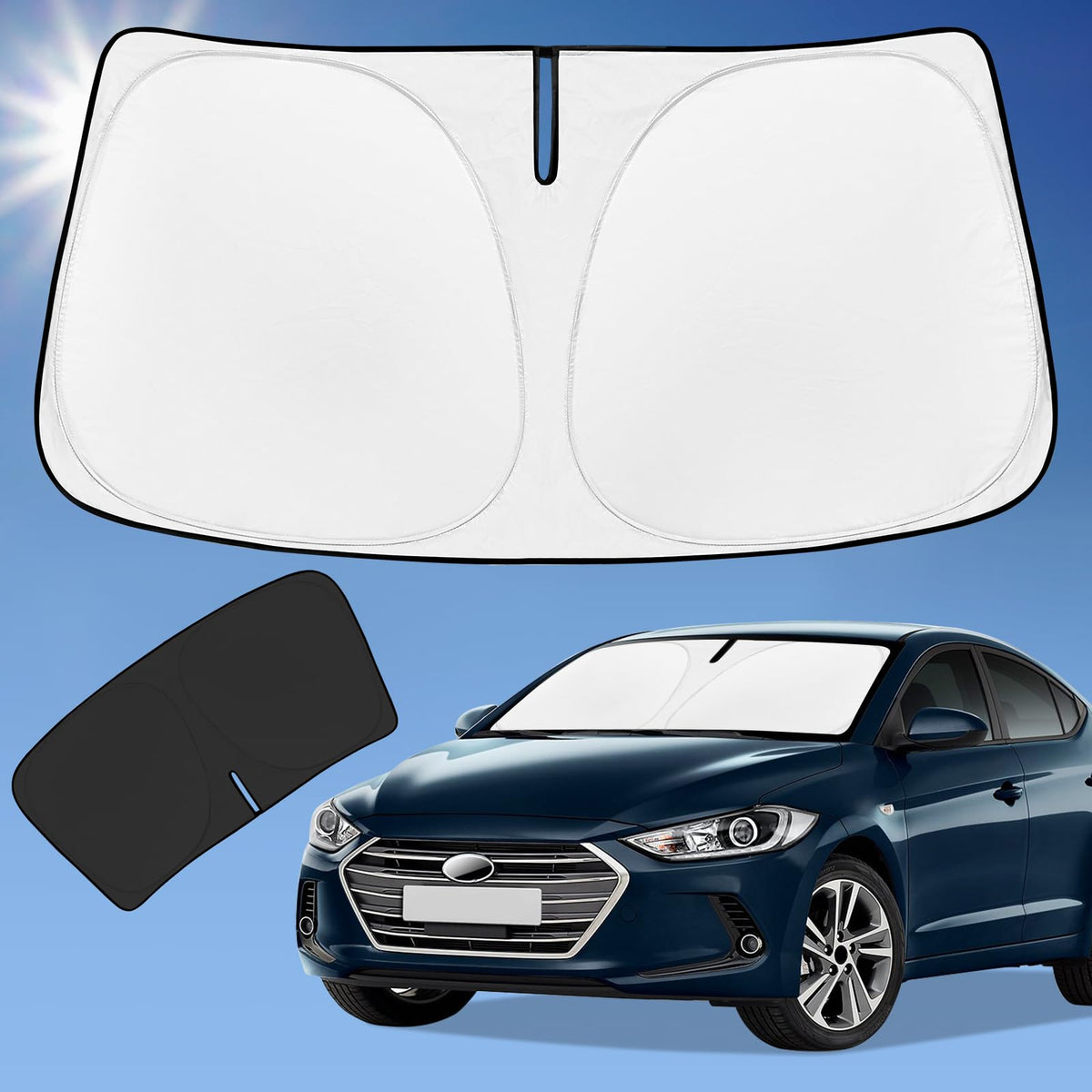 ZOIBV sun shade front view showing full windshield coverage and interior protection