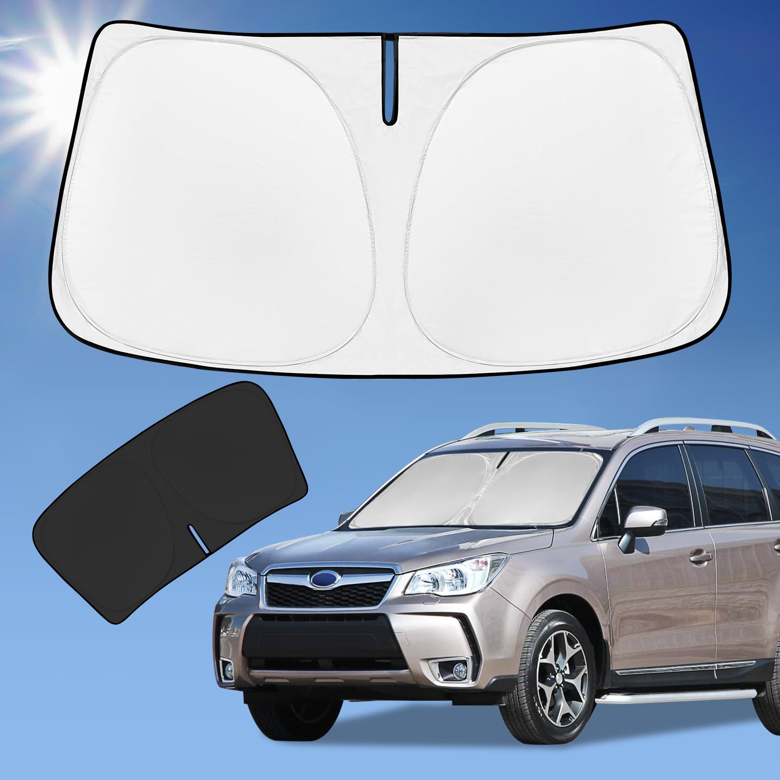 ZOIBV sun shade front view showing full windshield coverage and protection