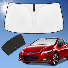 ZOIBV front view of sunshade on windshield showing full coverage and quick protection