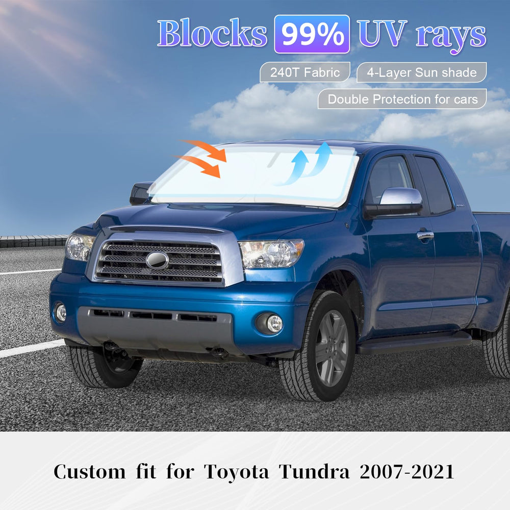 ZOIBV sunshade in a parked Tundra lifestyle scene protecting dash from sun