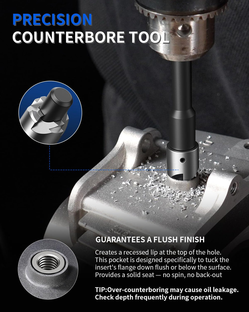 ZOMIYU drill and tap cutting threads in metal to demonstrate accurate hole preparation