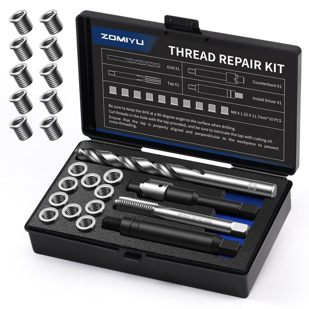 ZOMIYU front packaging showing complete M8x1.25 repair kit and components for fast setup