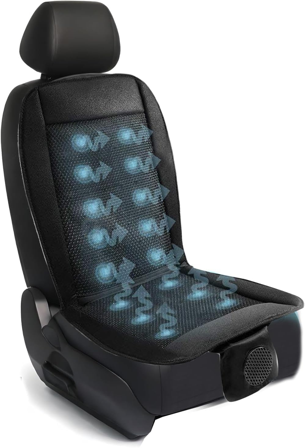 ZONETECH front view of black cooling seat cushion showing breathable mesh and sleek profile