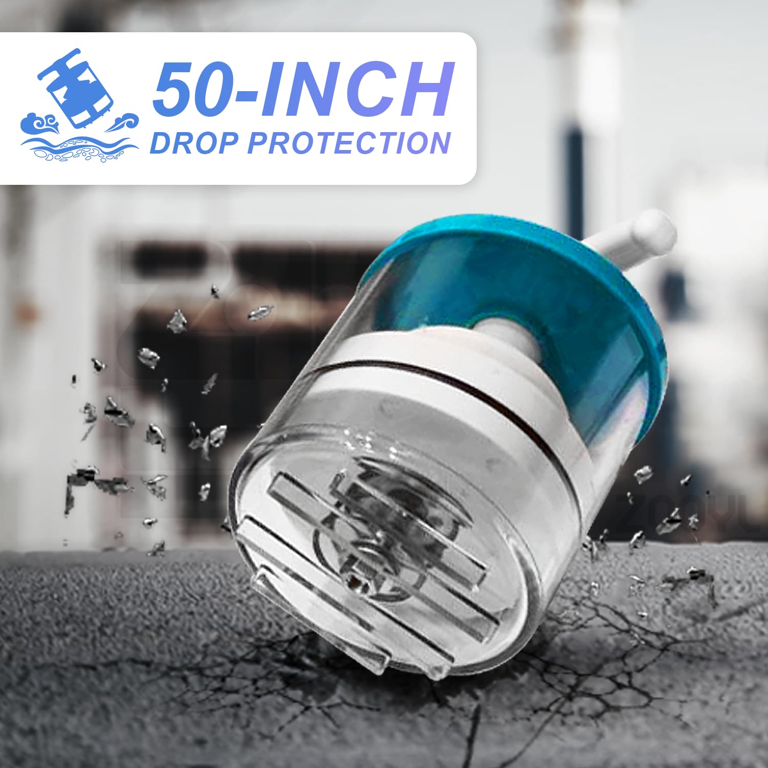 ZOOYL view of 50-inch drop protection securing reservoir to prevent spills