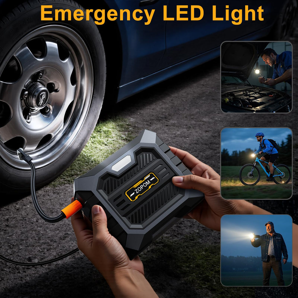 zopom inflating a car tire roadside for fast emergency help