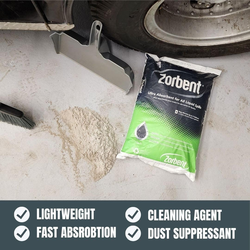 Worker sweeping Zorbent saturated granules for easy removal