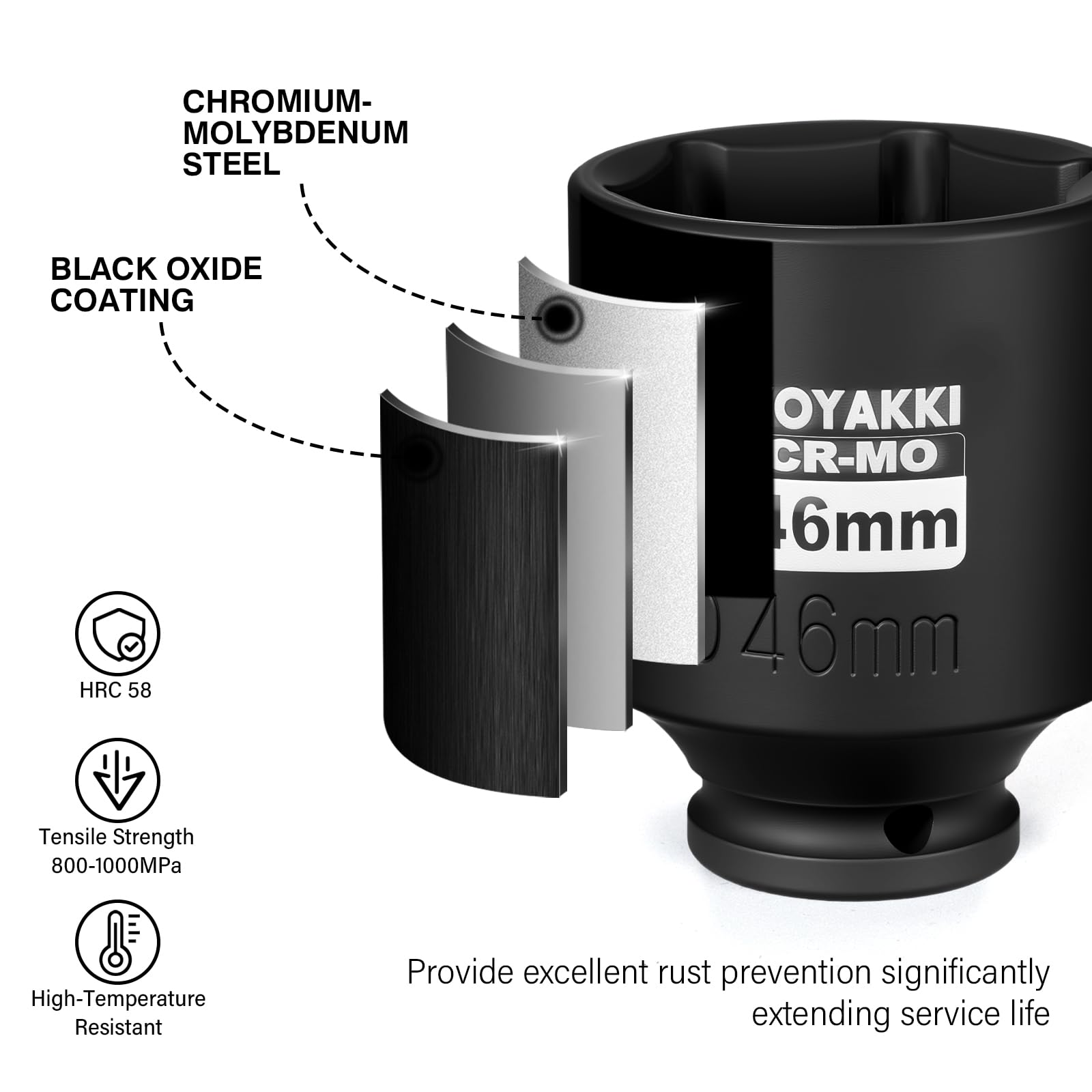 ZOYAKKI attached to 1/2" impact wrench showing compatibility and efficient torque benefit