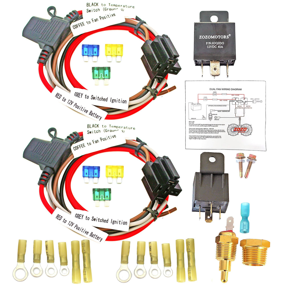ZOZOMOTORS relay kit front packaging showing all included components and quick overview benefit
