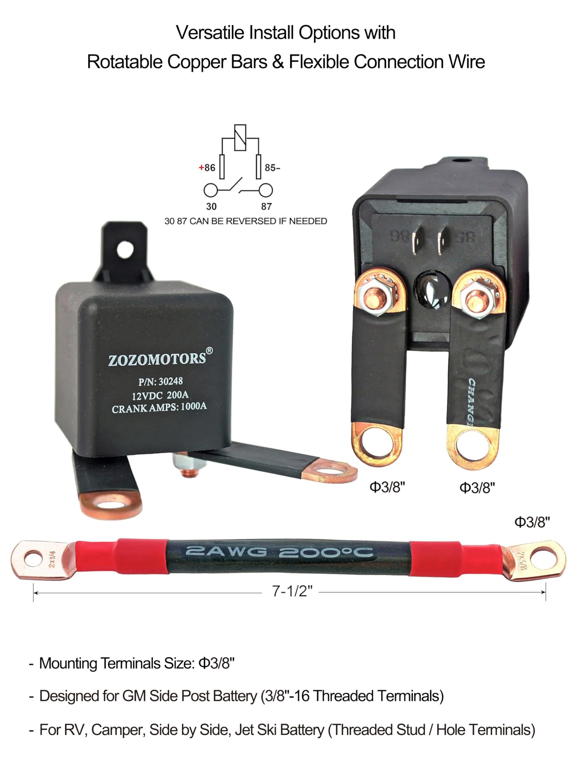 ZOZOMOTORS side post adapter attached to a GM style battery for easy fitment