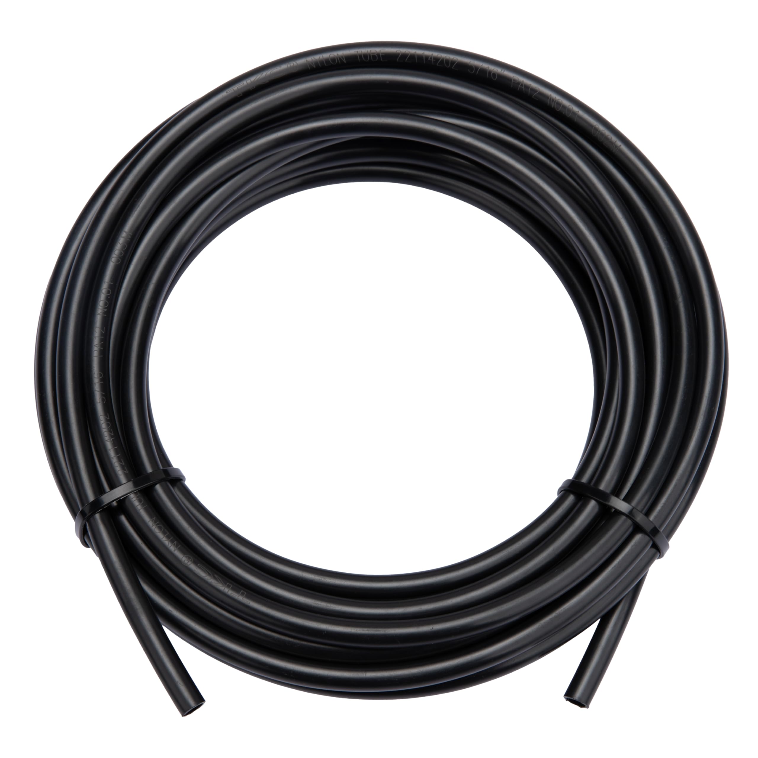 ZTTM fuel line front view showing full 25ft coil and label, compact storage benefit