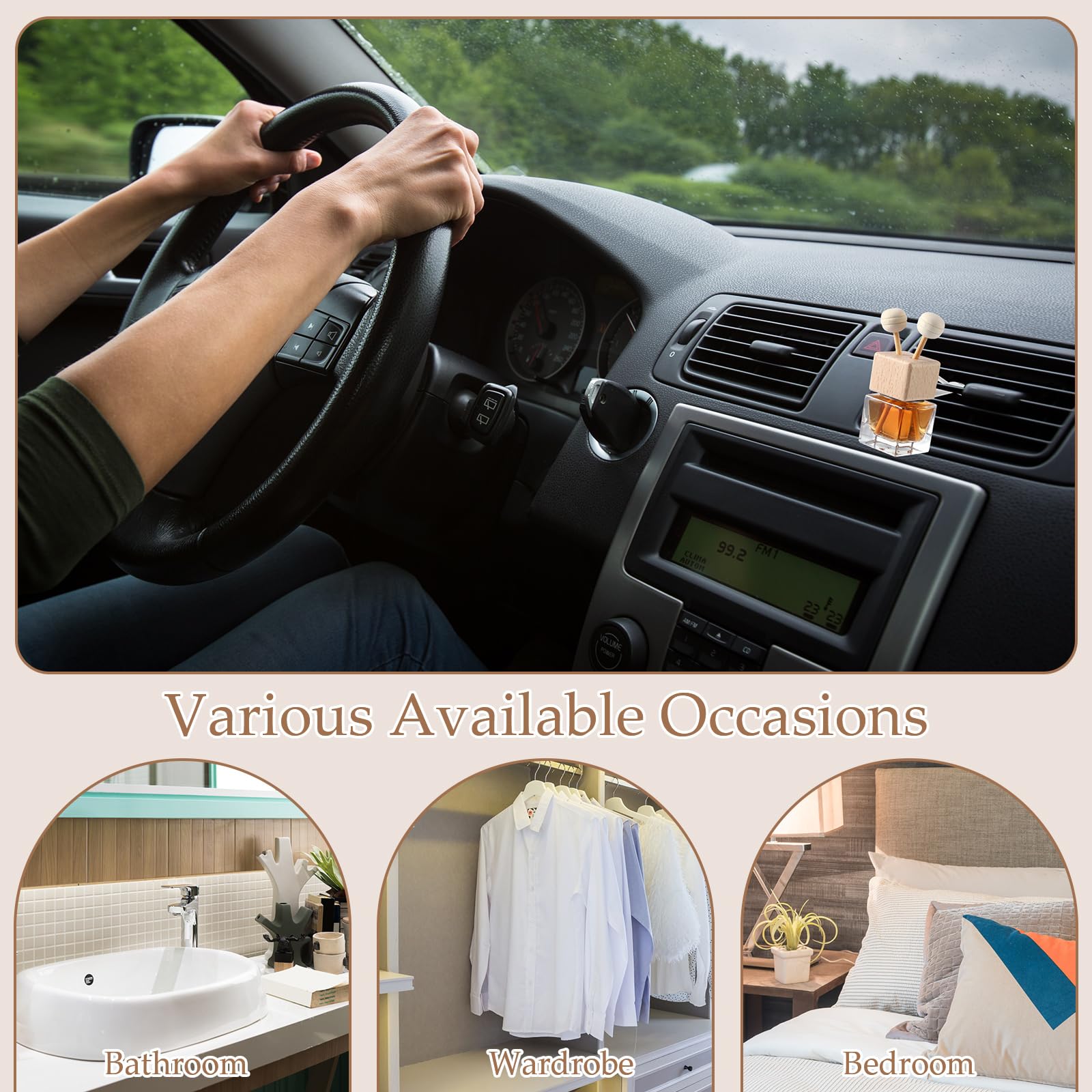Zubebe diffuser on dashboard in lifestyle scene showing subtle cabin freshness