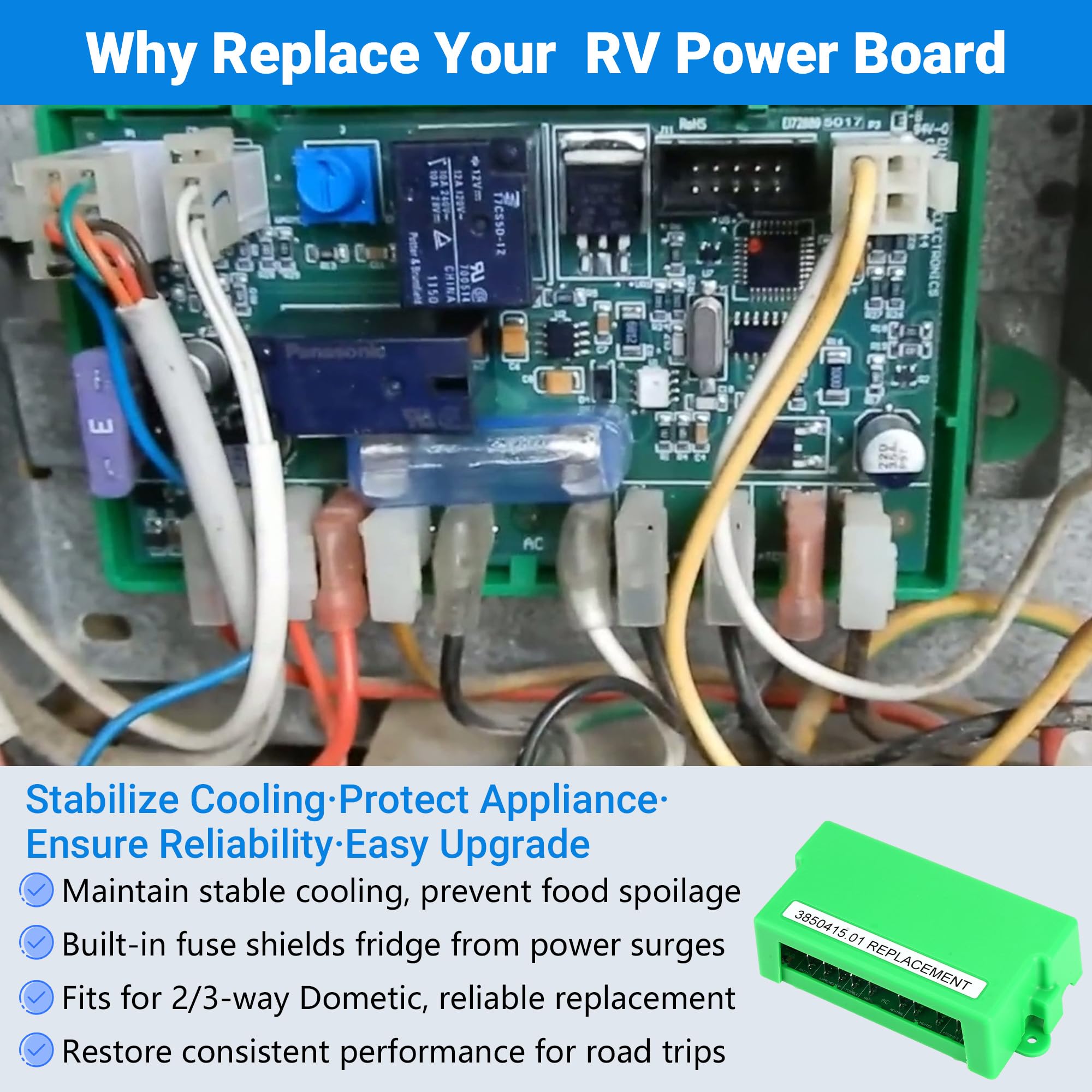 ZUDZUW board installed in RV fridge showing restored control functions