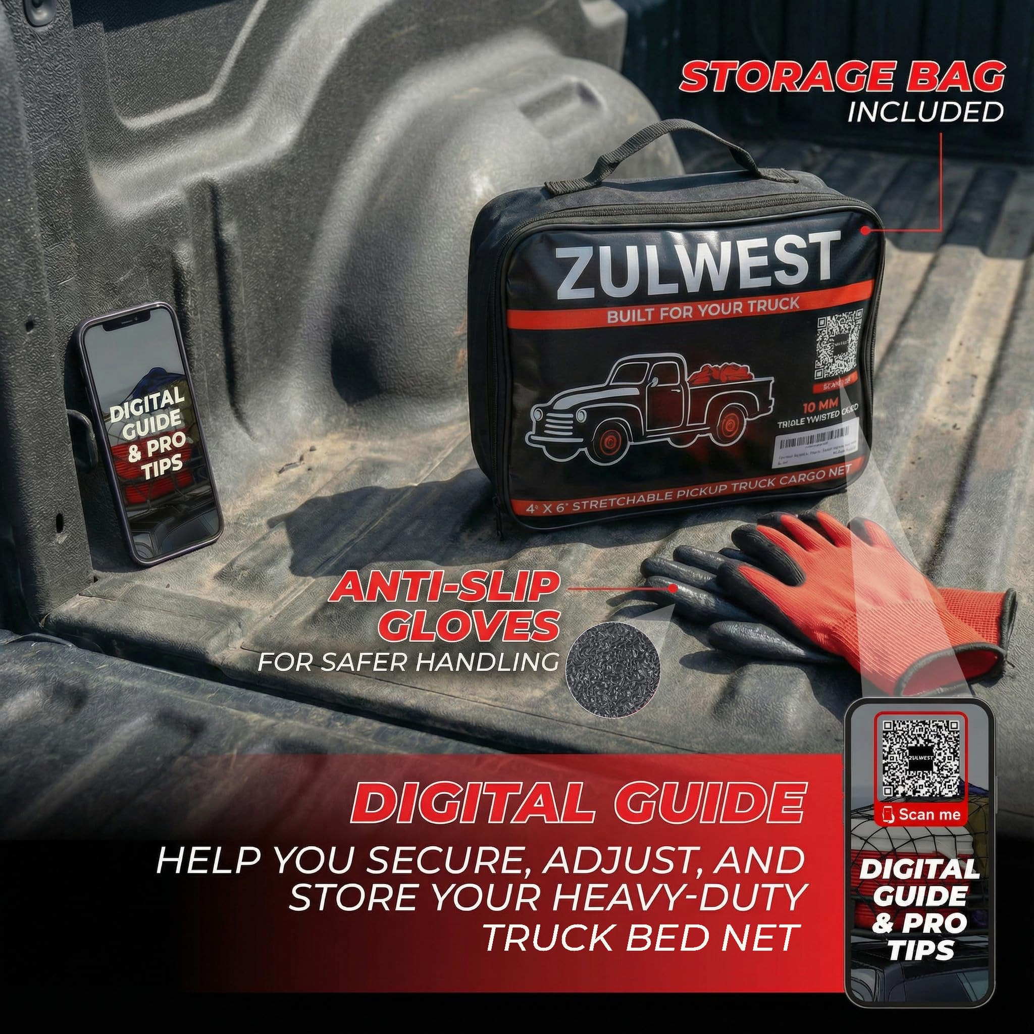 ZULWEST cargo net used for camping gear showing organized, stable load