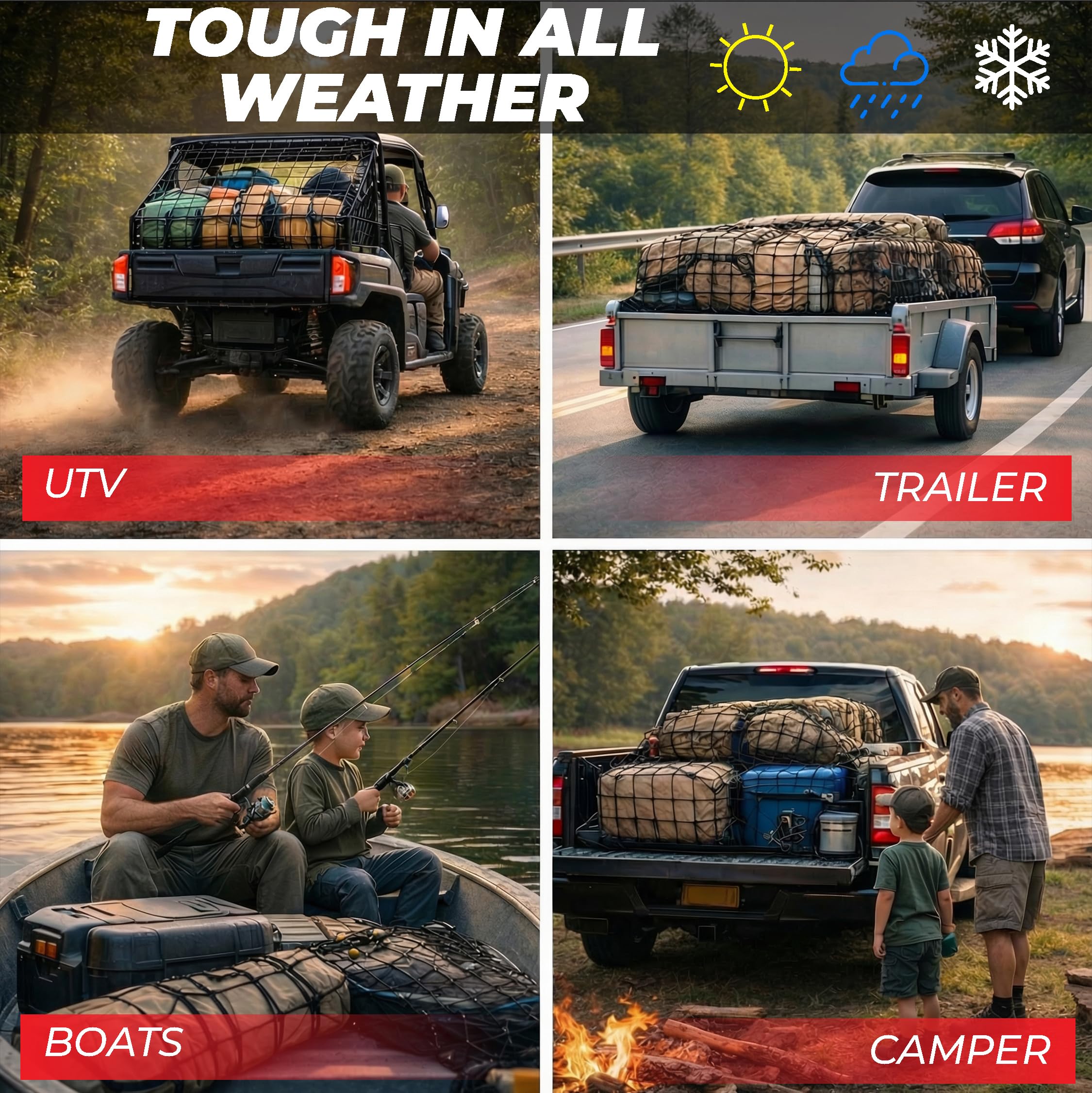 ZULWEST net stretched over assorted cargo keeping items secure during transport