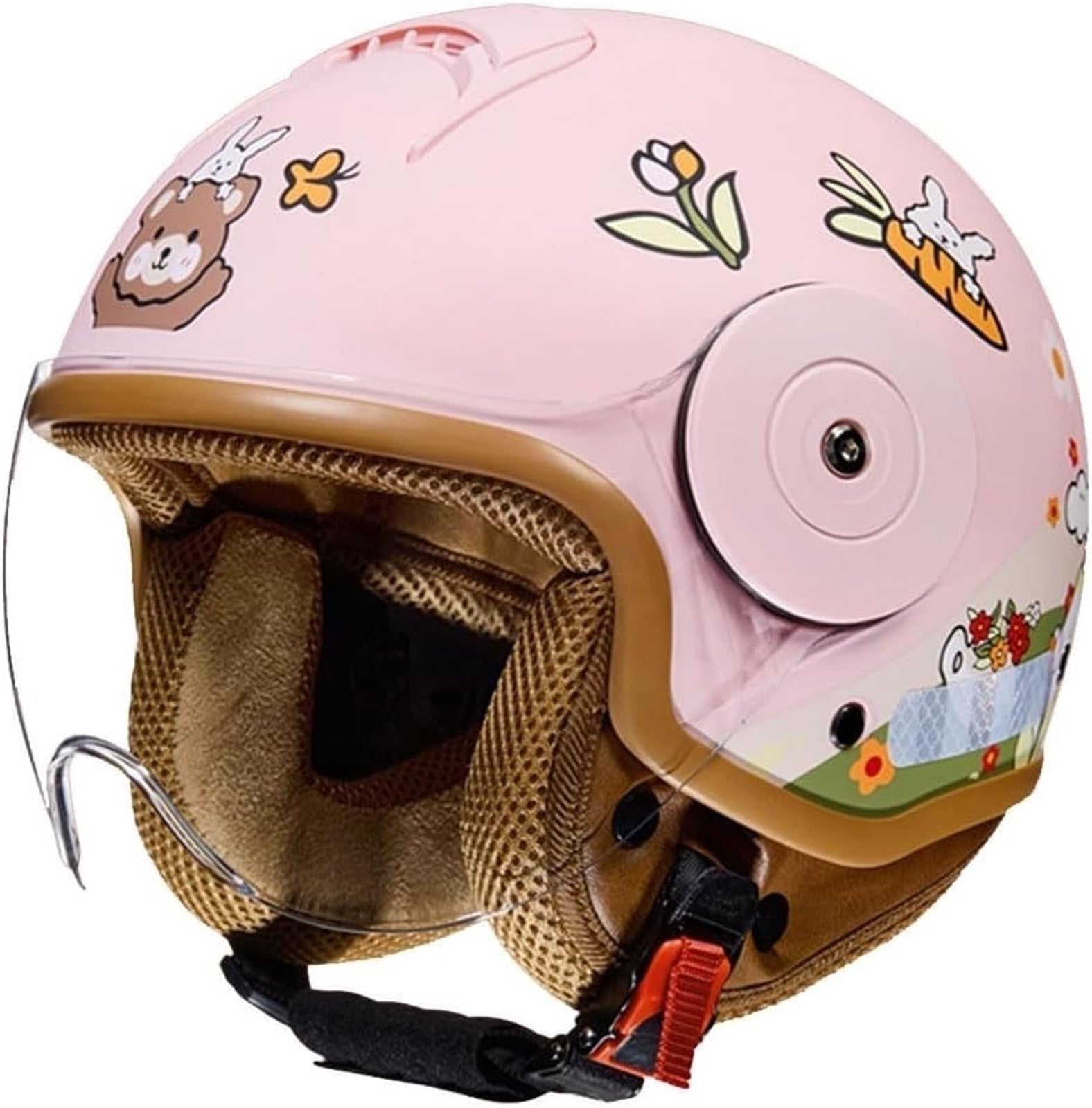 ZXKWFL front view of pink retro kids helmet showing shape and visibility