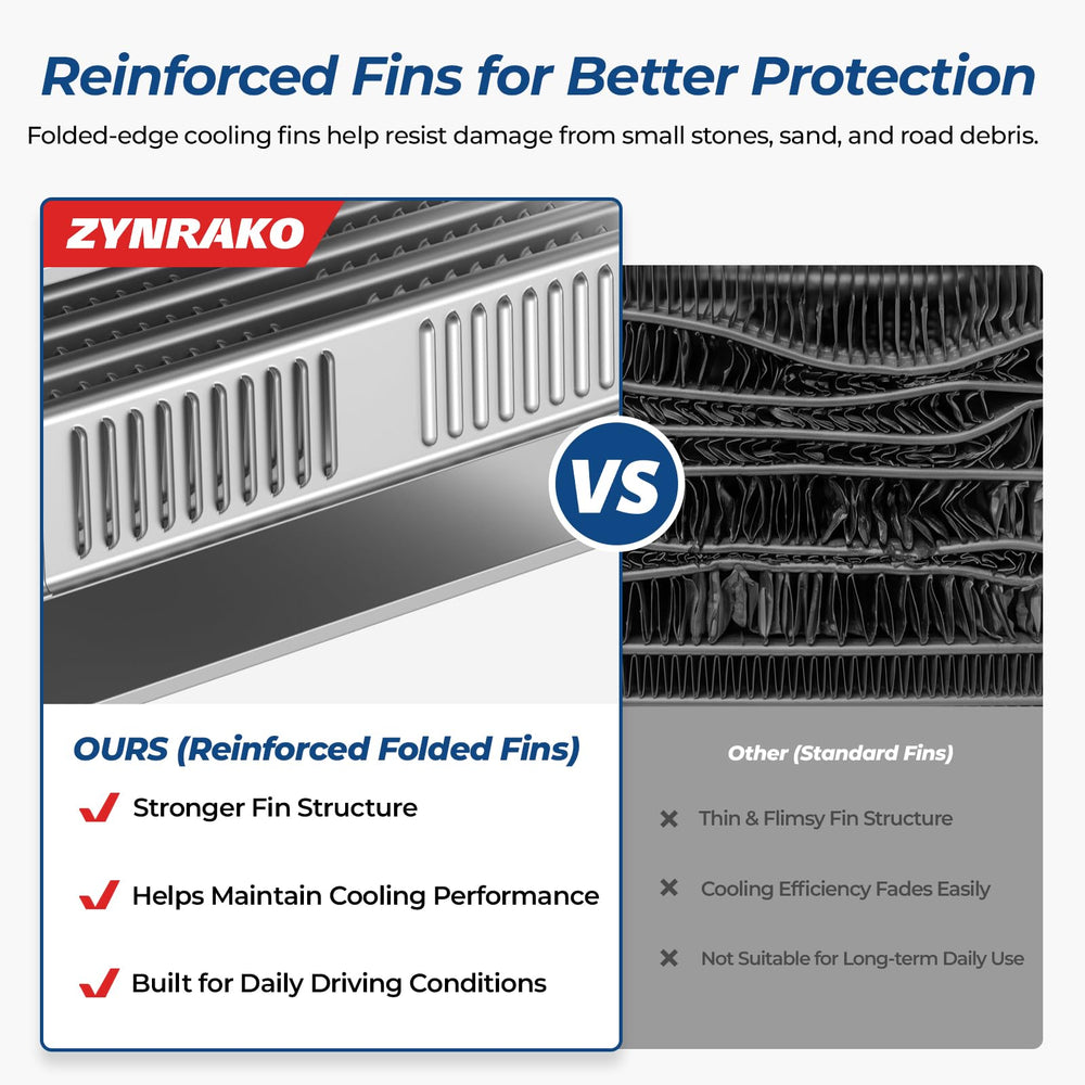 Zynrako radiator installed in Ram engine bay demonstrating direct-fit convenience