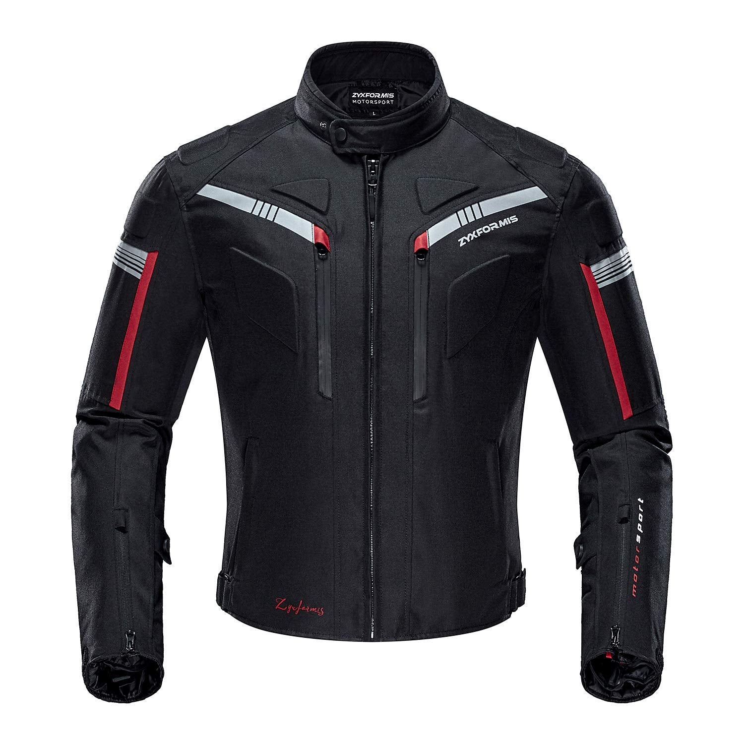 Zyxformis front view showing jacket fit and protective design for confident riding