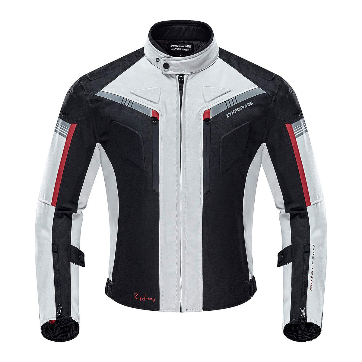 Zyxformis front view jacket showing fit and pocket layout for secure storage